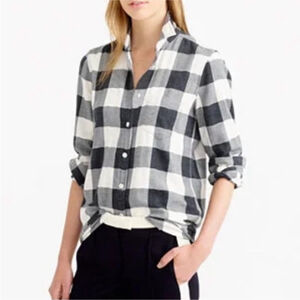 J. CREW flannel button up shirt Buffalo checks collared cuffs black white size O